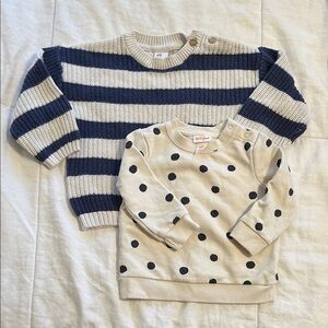 Girls sweater Bundle: Cat and Jack Polkadot Sweater and H&M striped knit sweater
